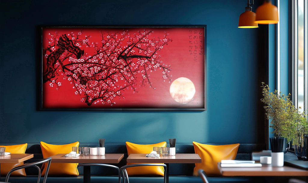 Japanese red sakura J422 is a large Japanese painting - Original Acrylic Painting on unstretched canvas by artist Ksavera.