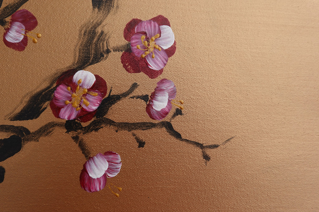 Bird and Sakura J429 is a large Japanese bronze Original Acrylic Painting on unstretched canvas by artist Ksavera.