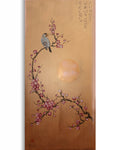 Bird and Sakura J429 is a large Japanese bronze Original Acrylic Painting on unstretched canvas by artist Ksavera.