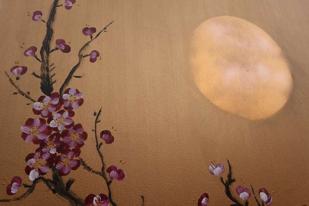 Bird and Sakura J429 is a large Japanese bronze Original Acrylic Painting on unstretched canvas by artist Ksavera.