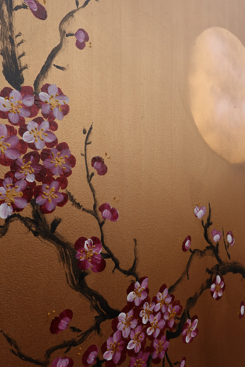 Bird and Sakura J429 is a large Japanese bronze Original Acrylic Painting on unstretched canvas by artist Ksavera.