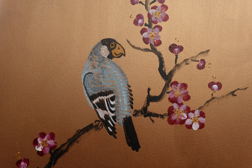 Bird and Sakura J429 is a large Japanese bronze Original Acrylic Painting on unstretched canvas by artist Ksavera.