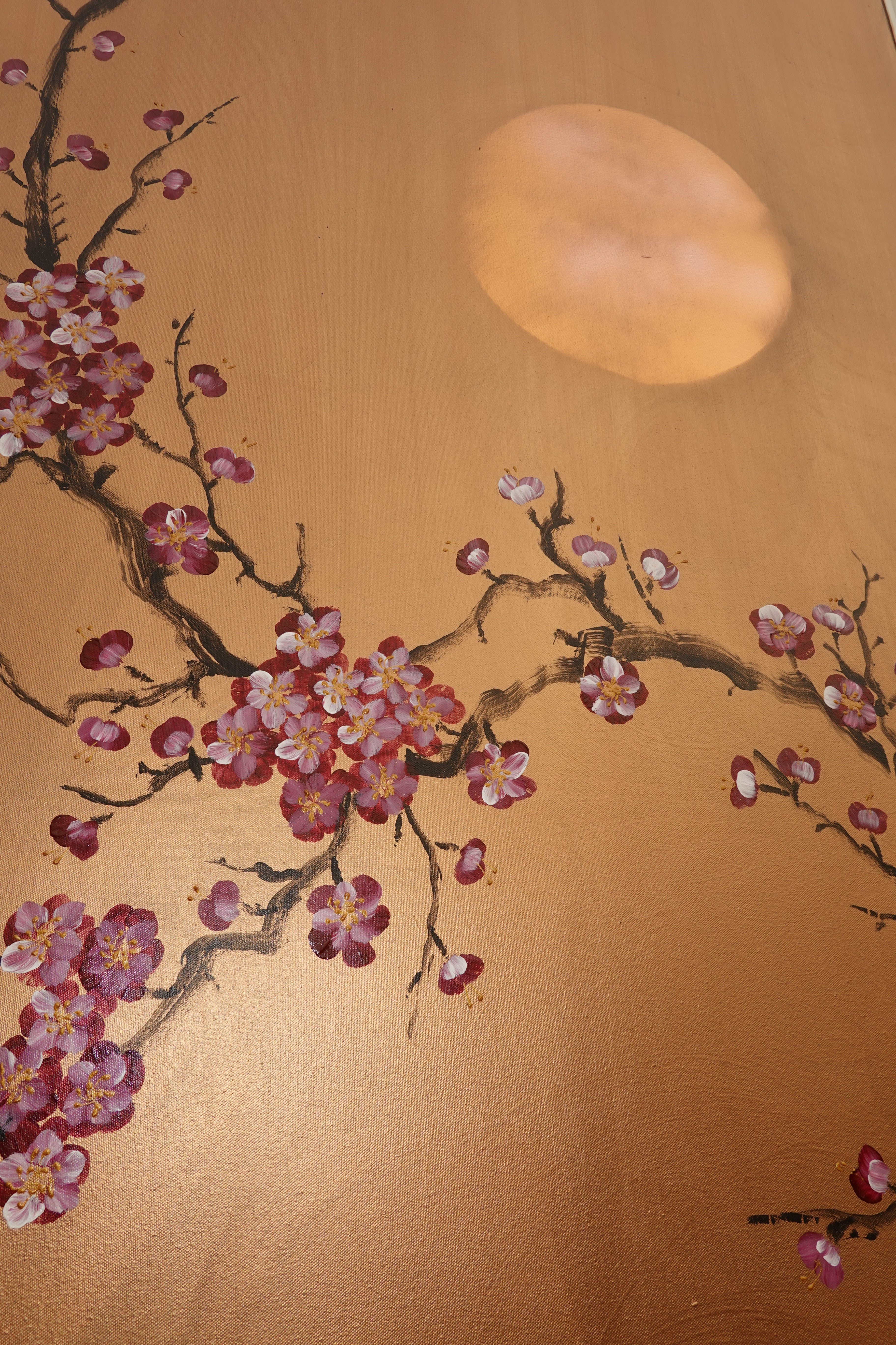 Bird and Sakura J429 is a large Japanese bronze Original Acrylic Painting on unstretched canvas by artist Ksavera.