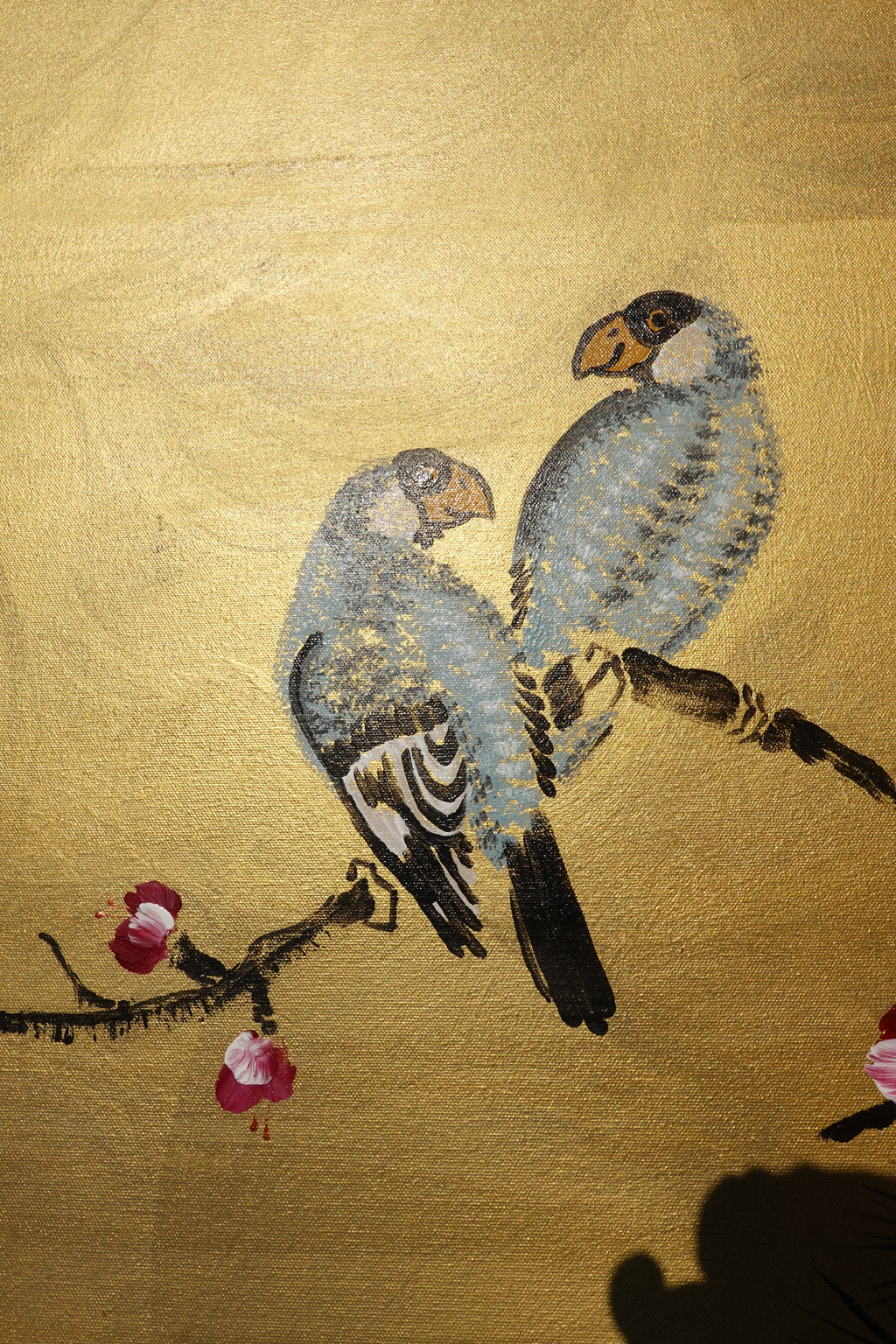 Love Birds and Sakura J440 is a large-scale Japanese-inspired gold painting
Original Acrylic Painting on unstretched canvas by artist Ksavera.