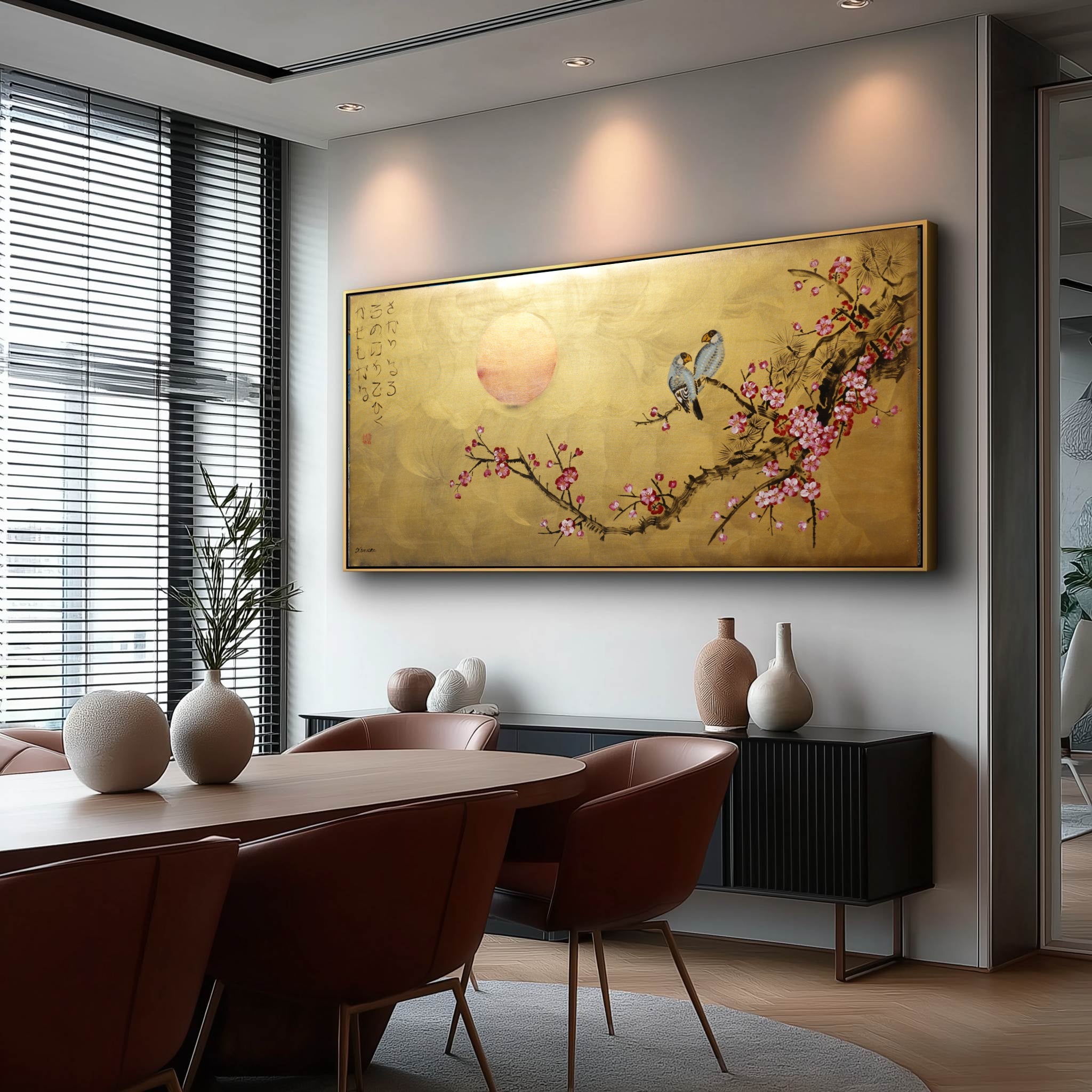 Love Birds and Sakura J440 is a large-scale Japanese-inspired gold painting
Original Acrylic Painting on unstretched canvas by artist Ksavera.