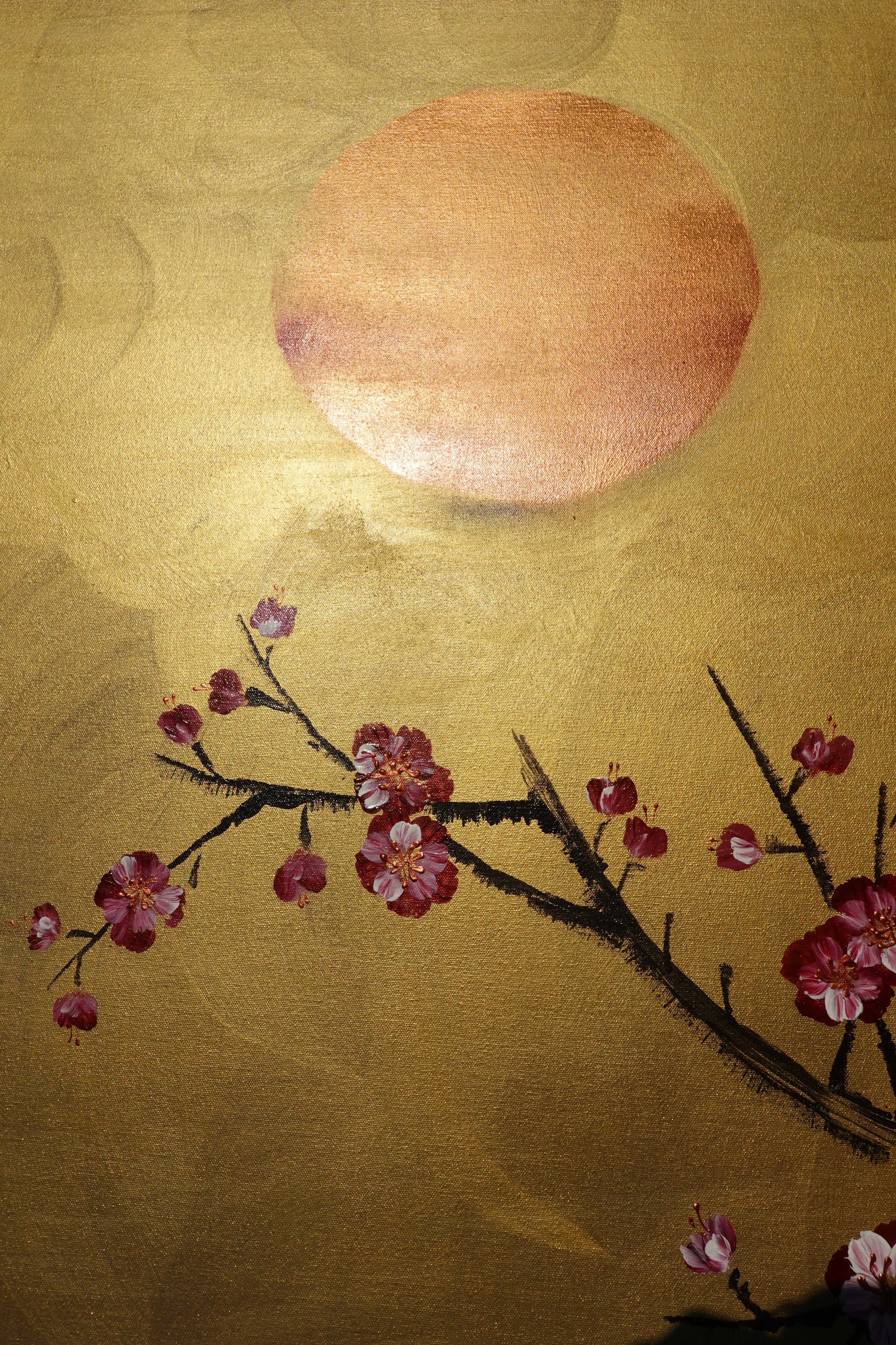 Love Birds and Sakura J440 is a large-scale Japanese-inspired gold painting
Original Acrylic Painting on unstretched canvas by artist Ksavera.