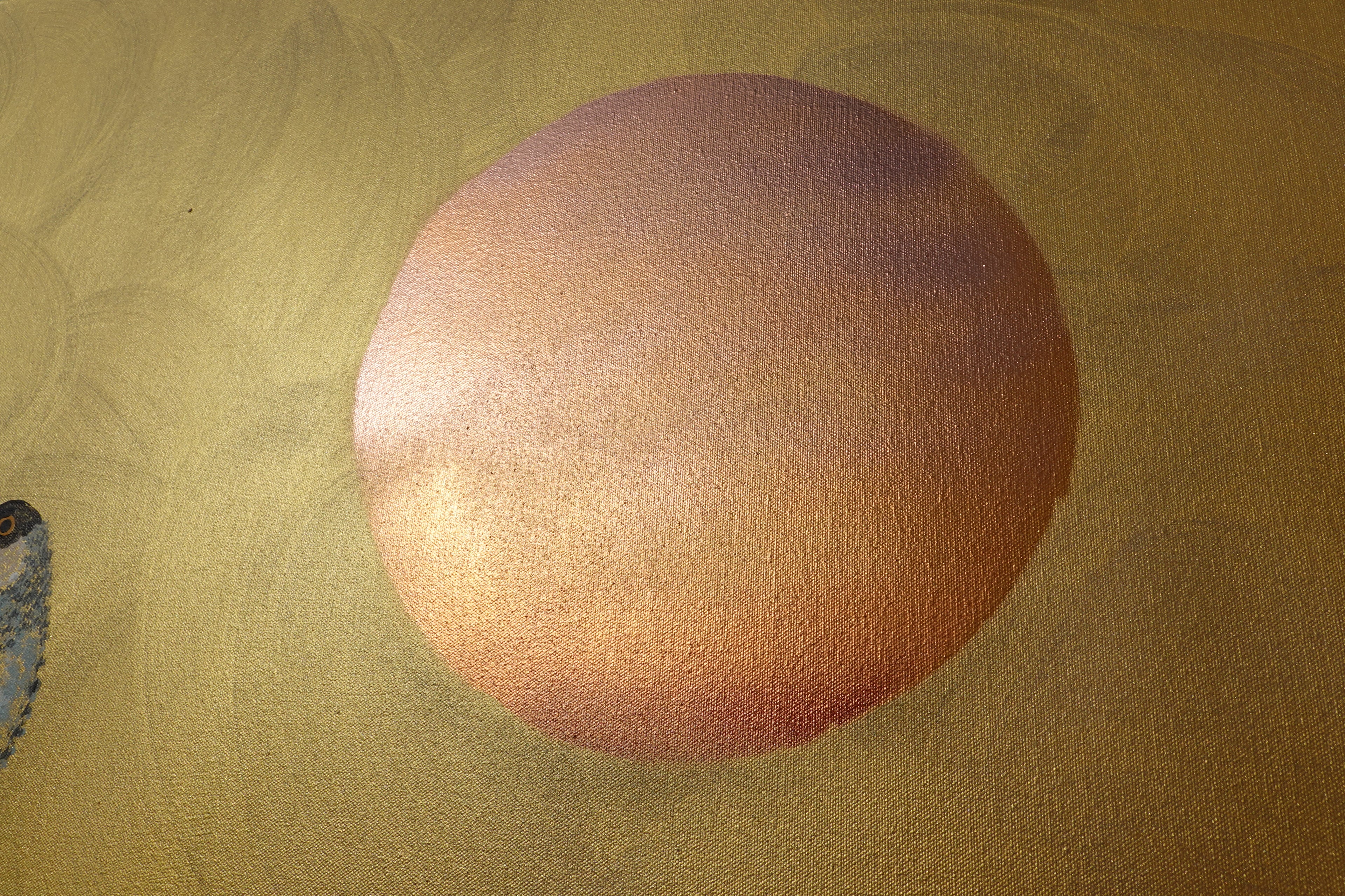 Bird and Sakura J446 is a large Japanese gold vertical Original Acrylic Painting on unstretched canvas by artist Ksavera.