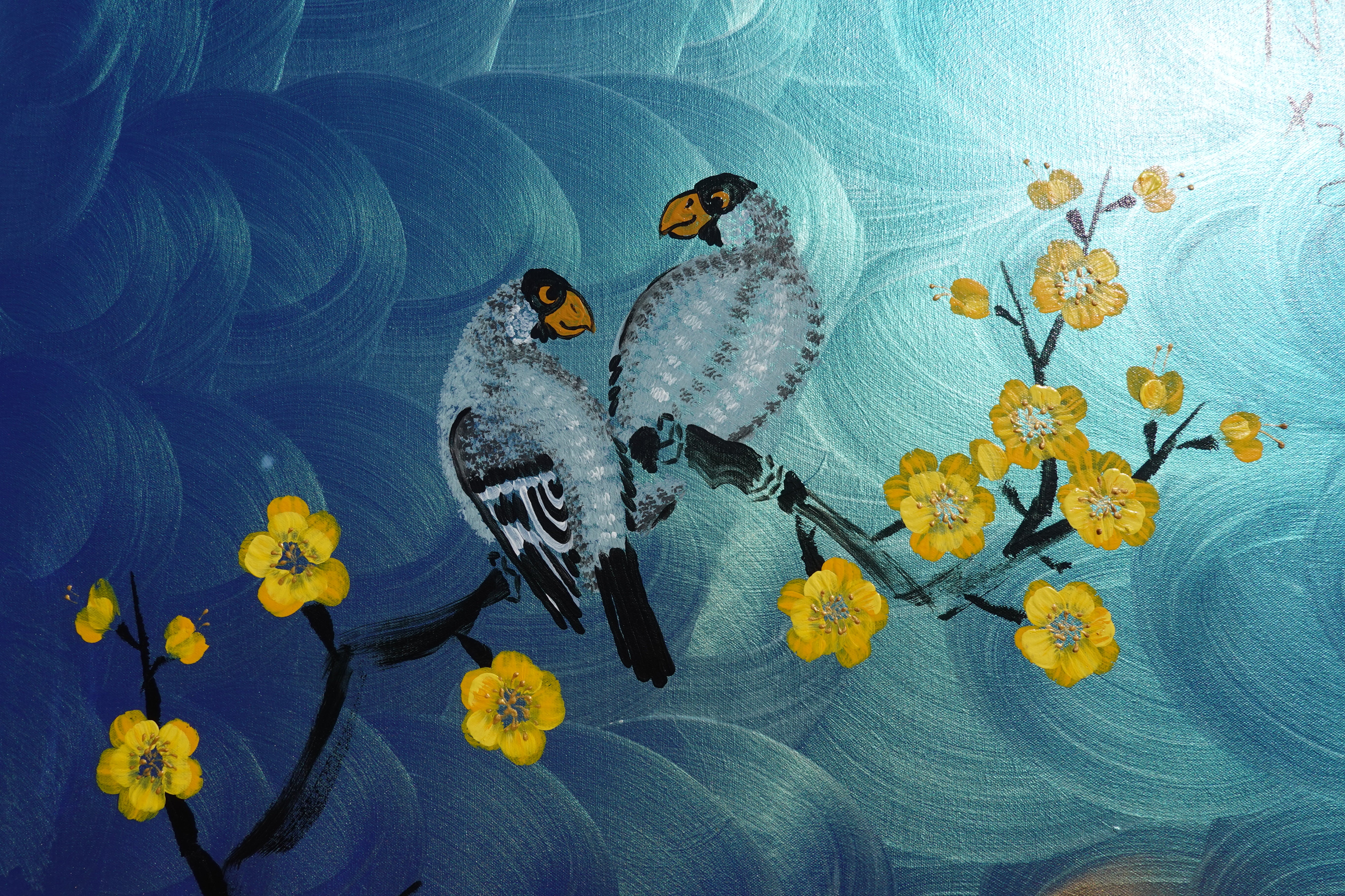 Love Birds and yellow Sakura J468 is a large Japanese blue