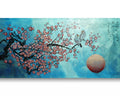 Liebesvögel und Sakura J471 — Perlglanz-Türkis | Japanisches Gemälde | Großes Acrylbild auf Leinwand | Ksavera