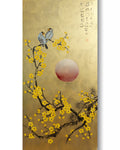 Love Birds and Sakura J474 — gold Japanese Painting | Large Acrylic on Canvas | Ksavera