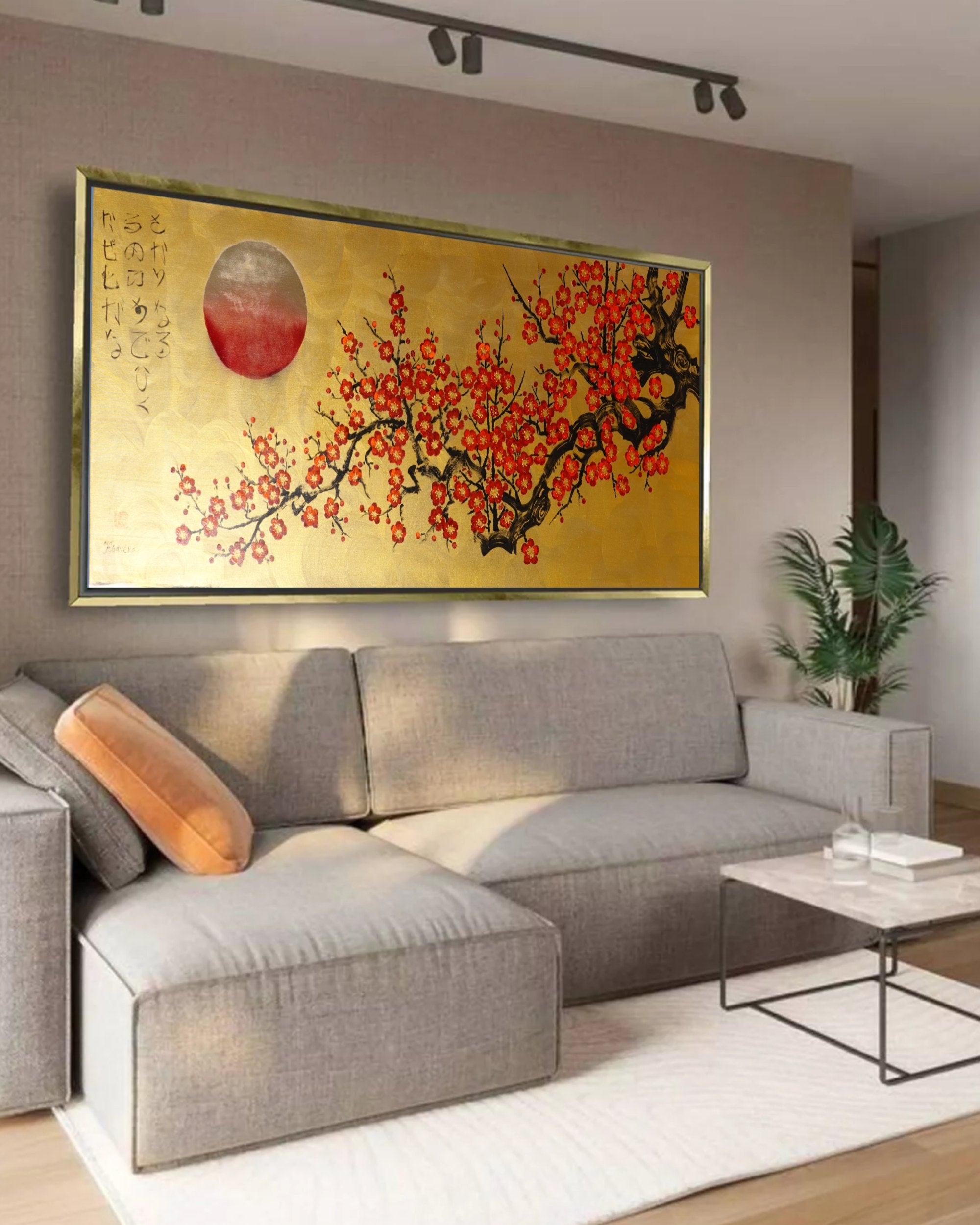 Red Sakura J475 — gold Japanese Painting | Large Acrylic on Canvas | Ksavera