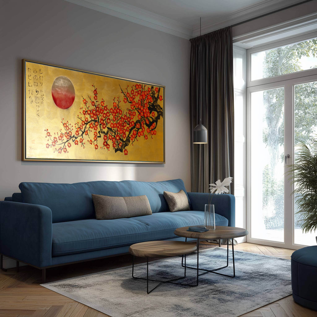 Red Sakura J475 — gold Japanese Painting | Large Acrylic on Canvas | Ksavera