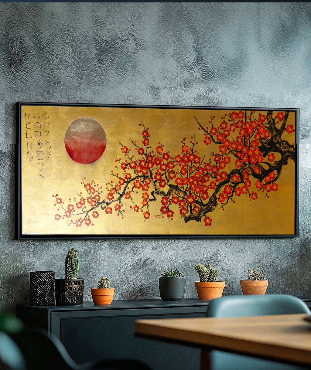 Red Sakura J475 — gold Japanese Painting | Large Acrylic on Canvas | Ksavera