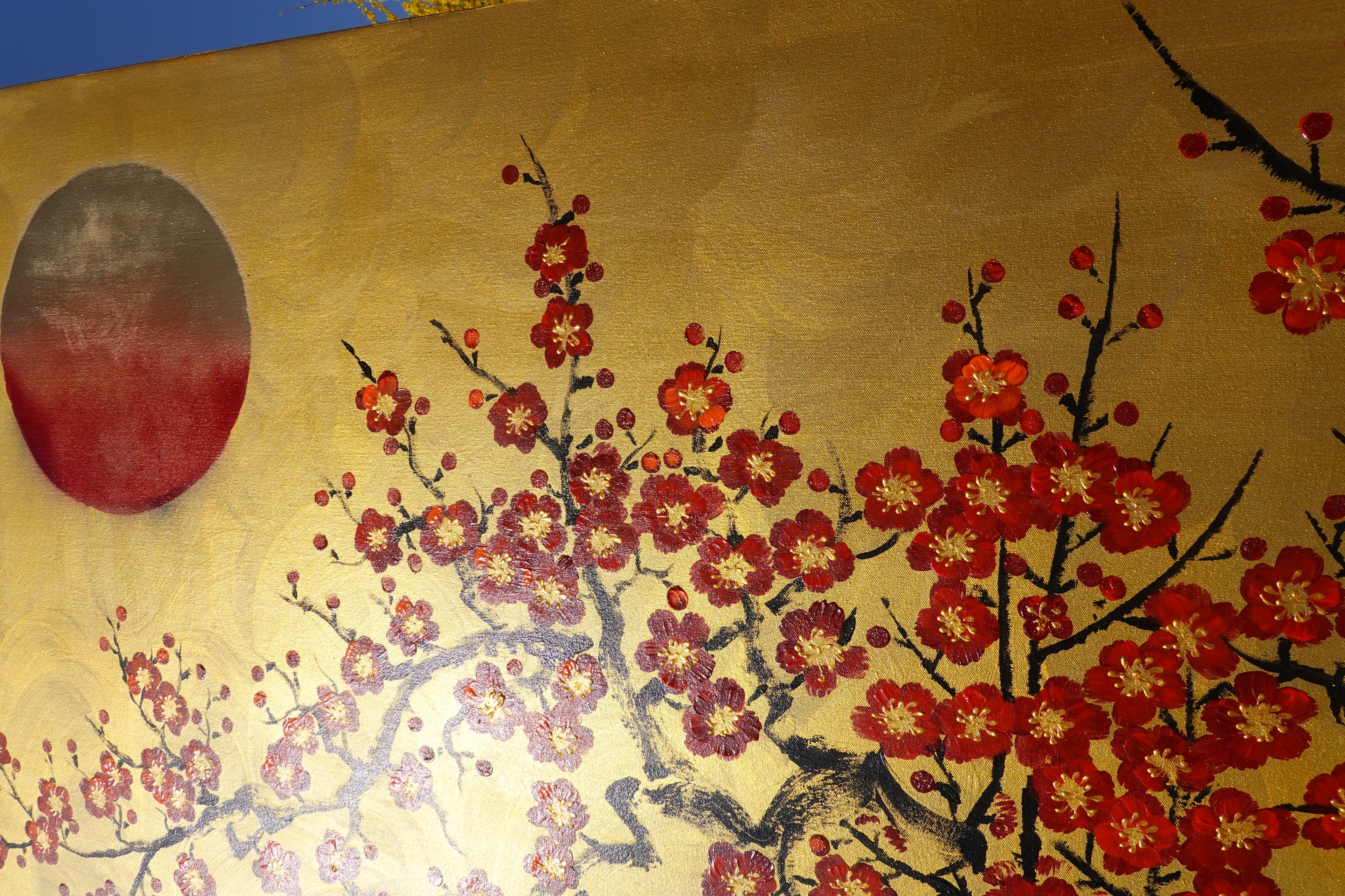 Red Sakura J475 — gold Japanese Painting | Large Acrylic on Canvas | Ksavera