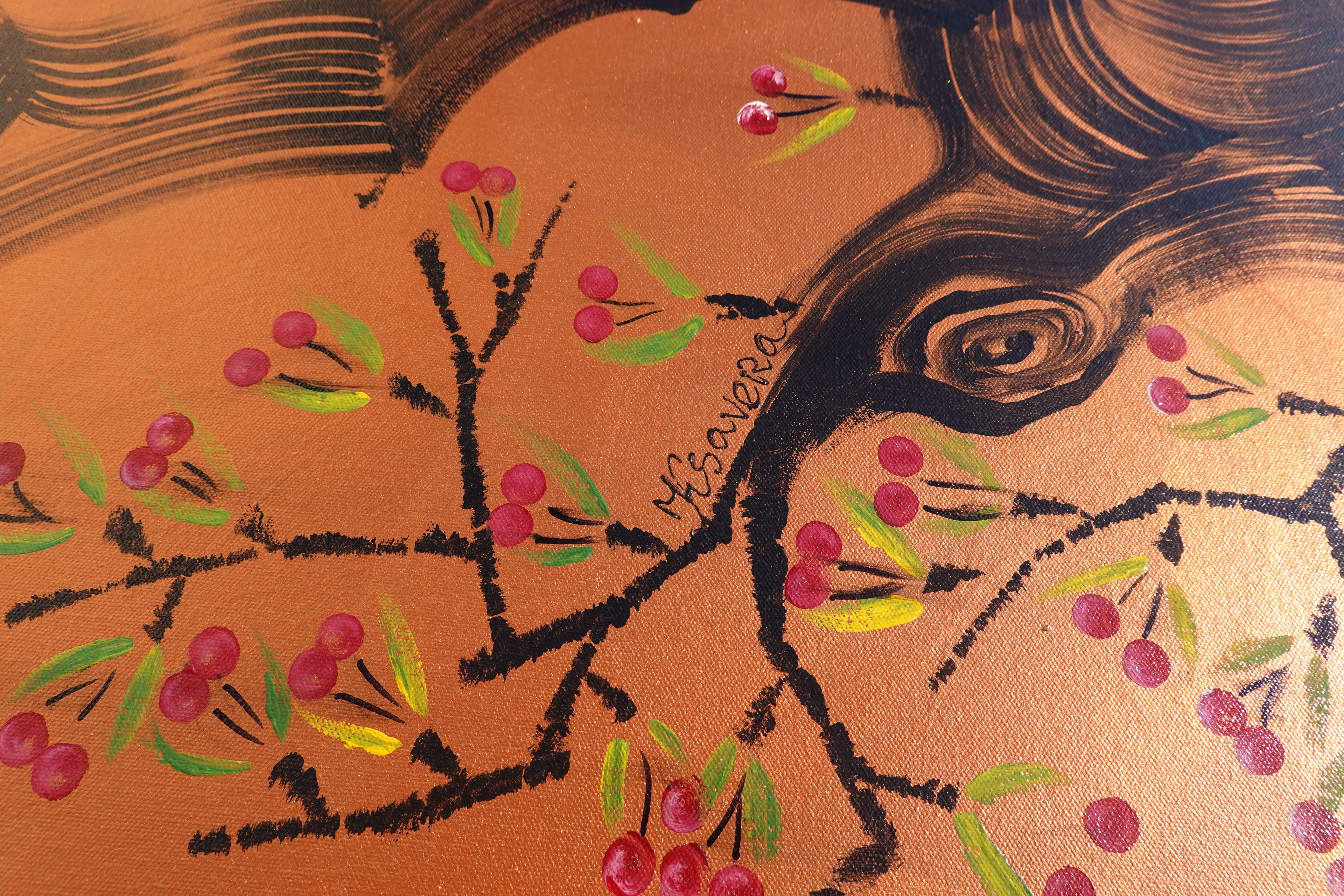 Japanese cherry J479 is a large-scale Japanese-inspired copper Original Acrylic Painting on unstretched canvas by artist Ksavera