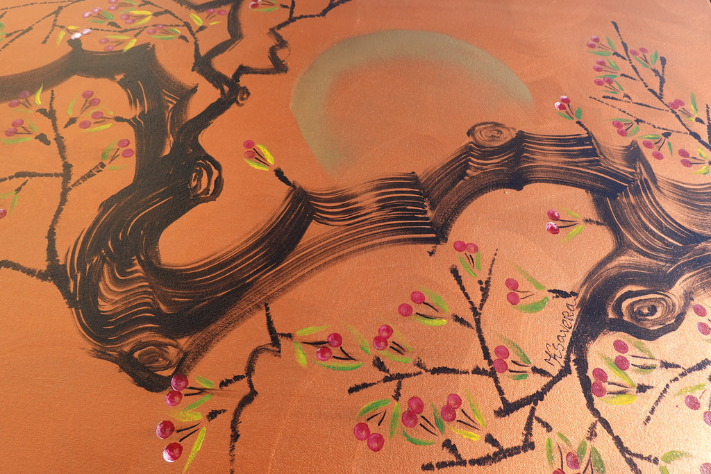 Japanese cherry J479 is a large-scale Japanese-inspired copper Original Acrylic Painting on unstretched canvas by artist Ksavera