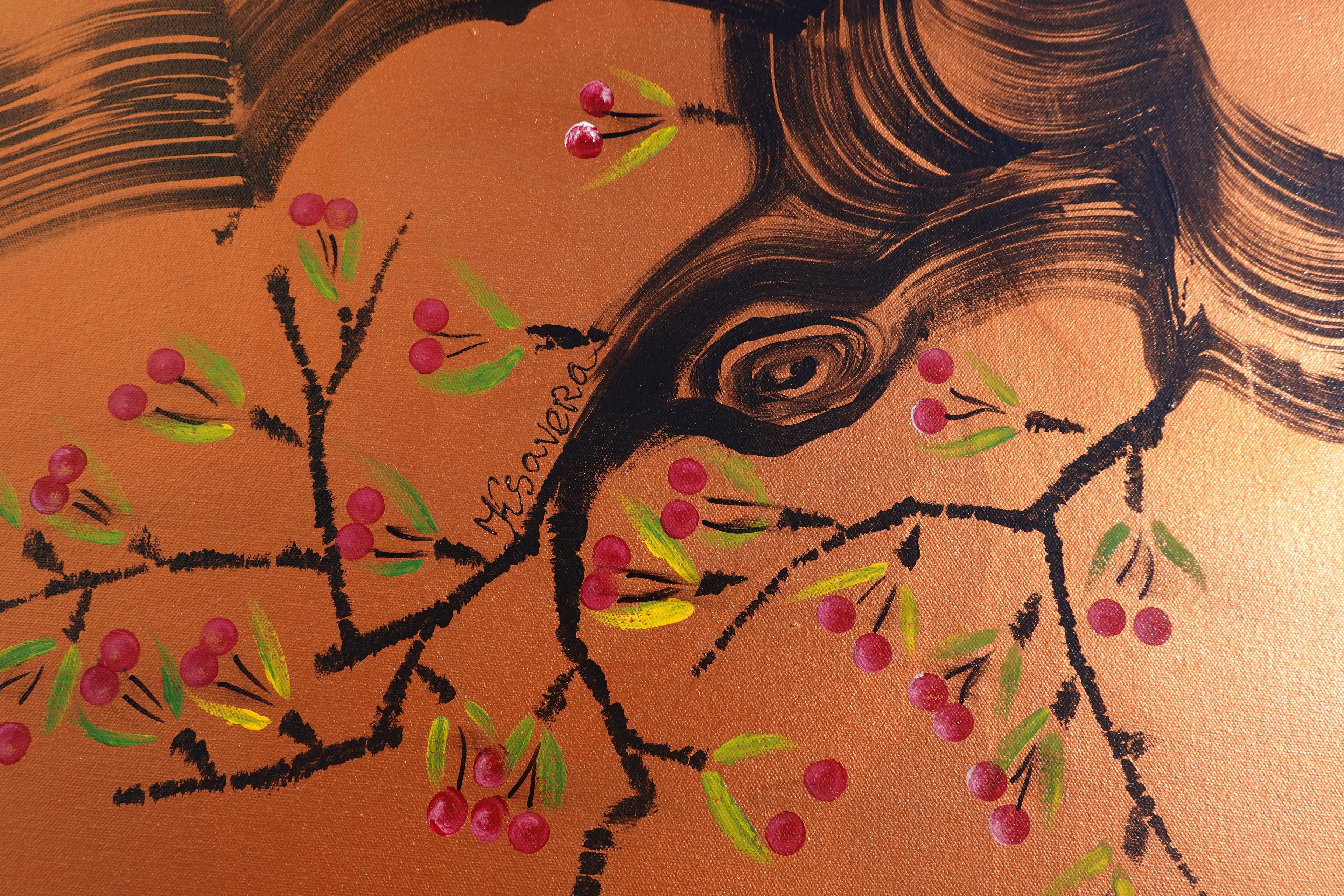 Japanese cherry J479 is a large-scale Japanese-inspired copper Original Acrylic Painting on unstretched canvas by artist Ksavera