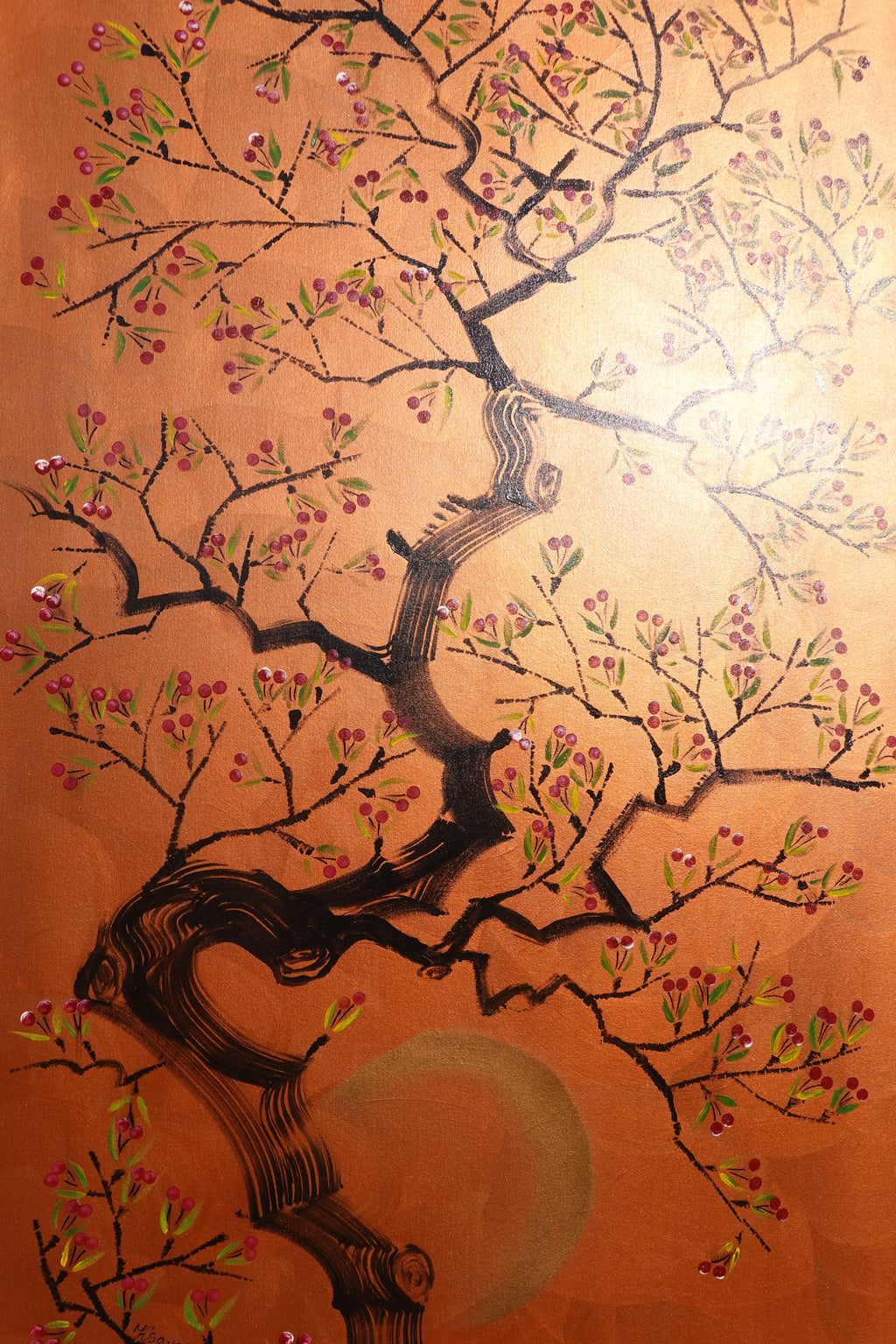 Japanese cherry J479 is a large-scale Japanese-inspired copper Original Acrylic Painting on unstretched canvas by artist Ksavera