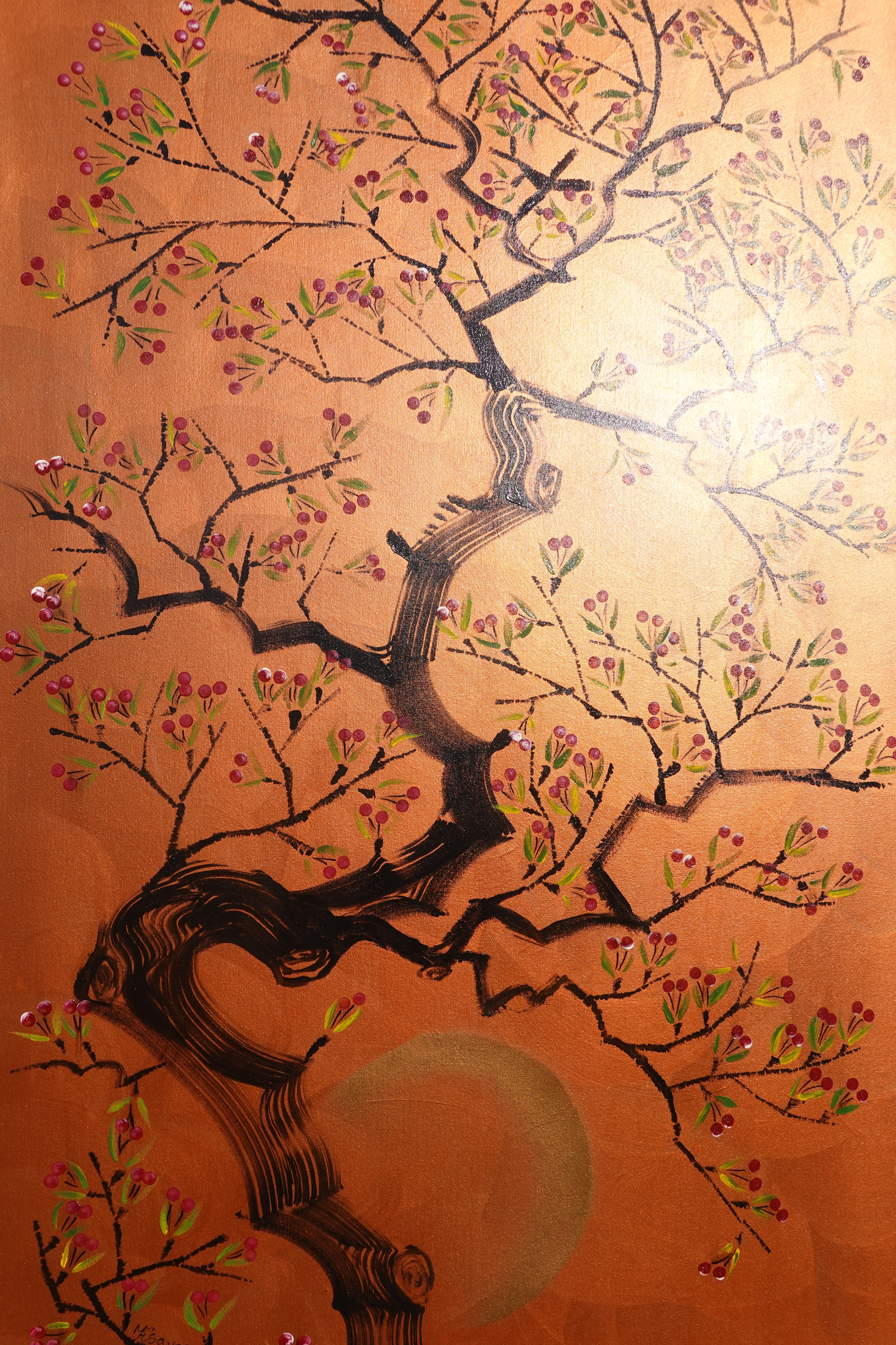Japanese cherry J479 is a large-scale Japanese-inspired copper Original Acrylic Painting on unstretched canvas by artist Ksavera