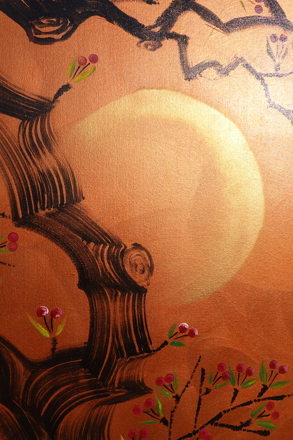 Japanese cherry J479 is a large-scale Japanese-inspired copper Original Acrylic Painting on unstretched canvas by artist Ksavera