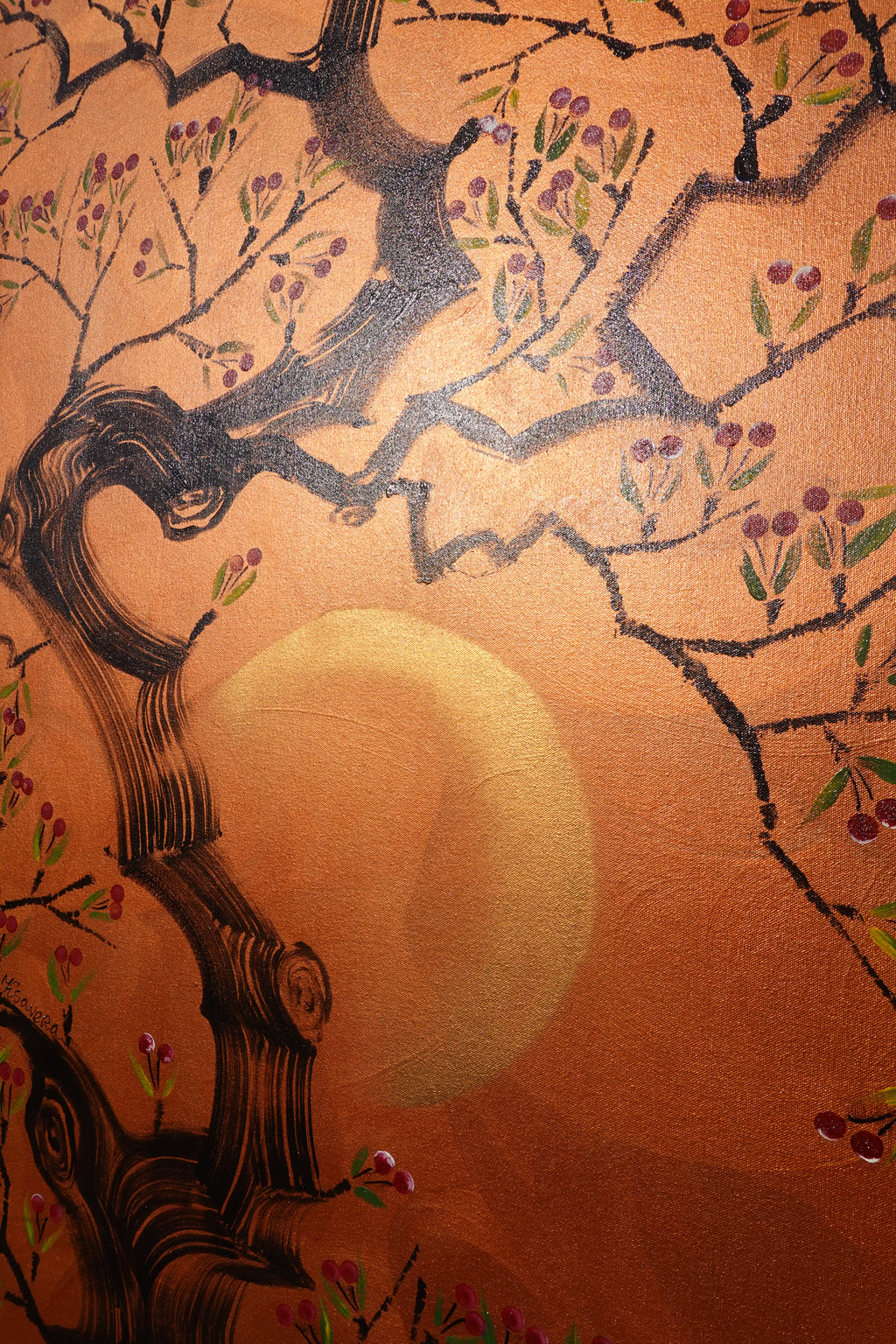 Japanese cherry J479 is a large-scale Japanese-inspired copper Original Acrylic Painting on unstretched canvas by artist Ksavera