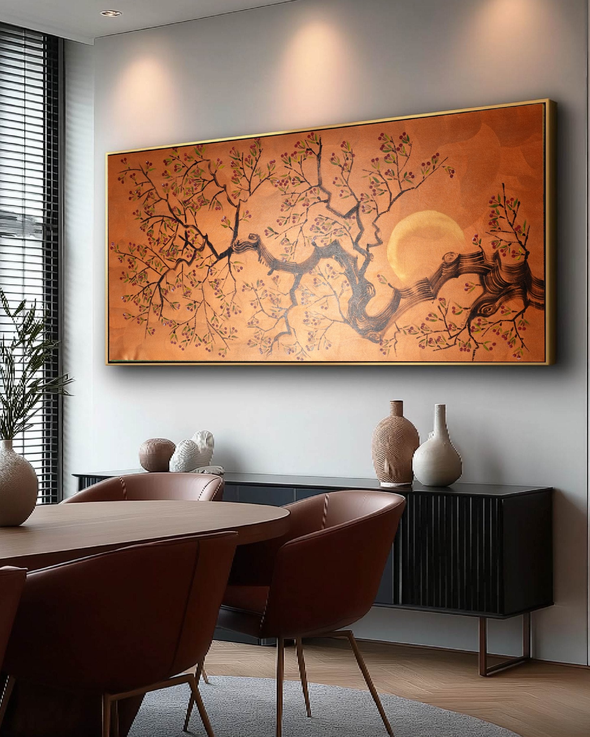 Japanese cherry J479 is a large-scale Japanese-inspired copper Original Acrylic Painting on unstretched canvas by artist Ksavera