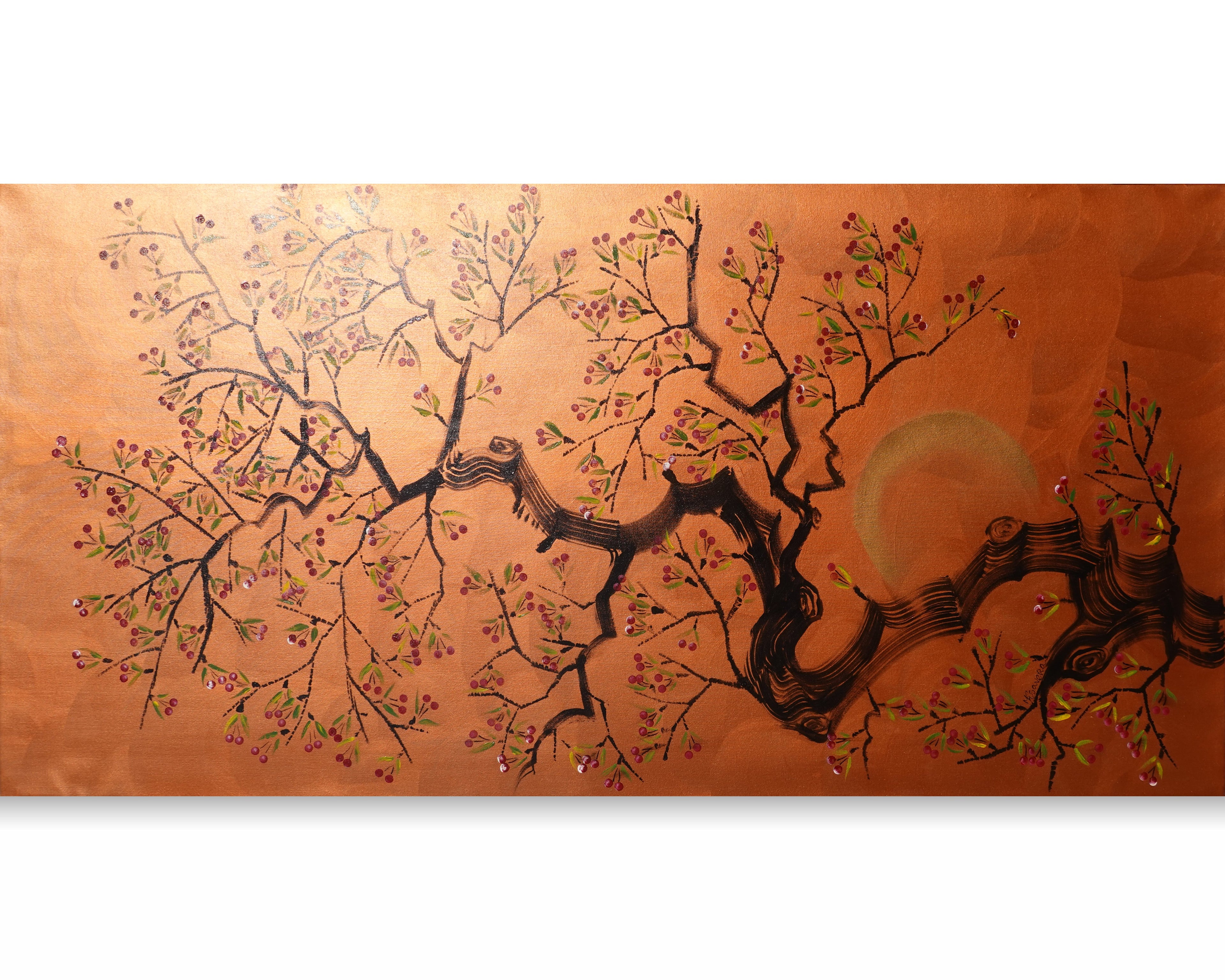 Japanese cherry J479 is a large-scale Japanese-inspired copper Original Acrylic Painting on unstretched canvas by artist Ksavera