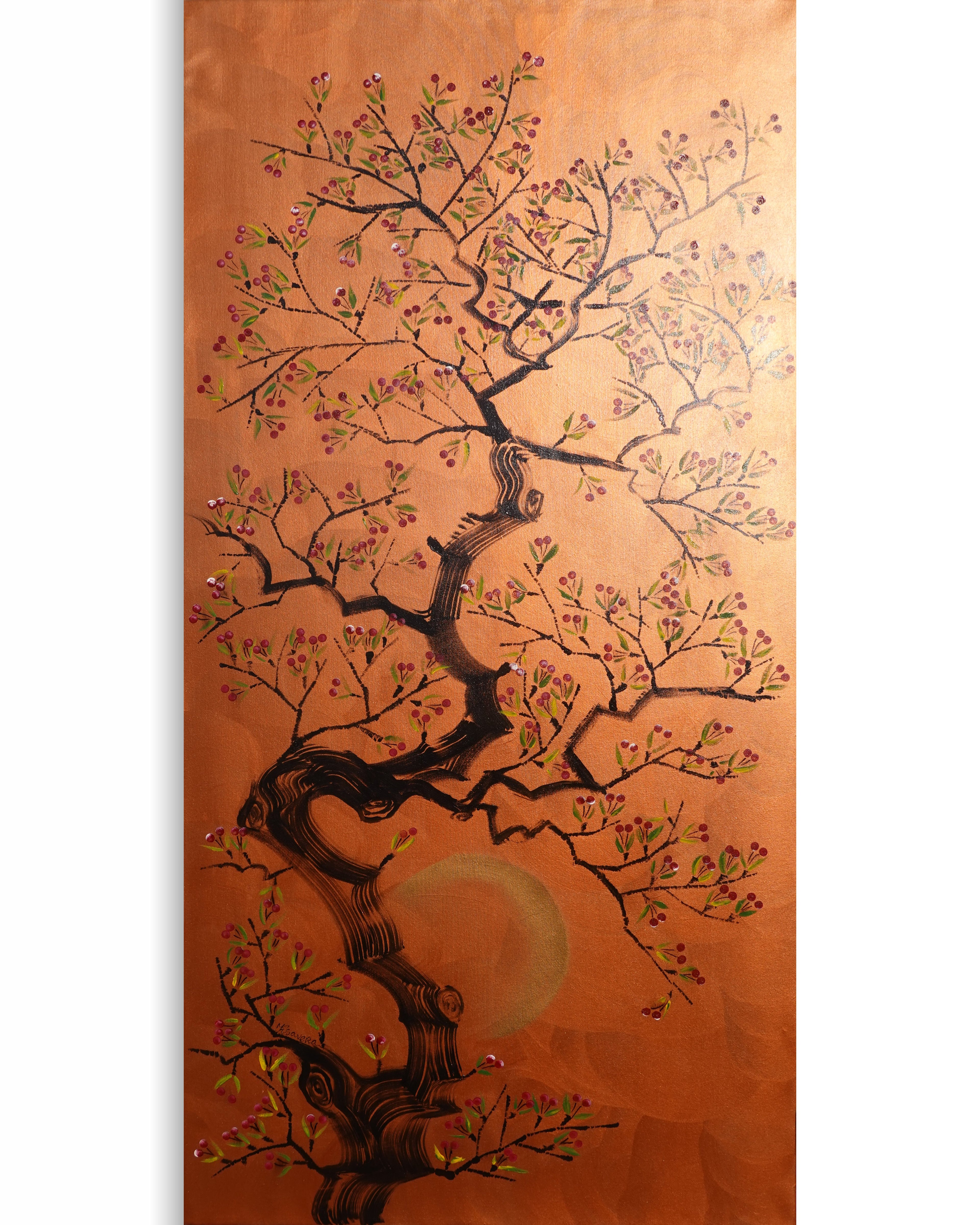 Japanese cherry J479 is a large-scale Japanese-inspired copper Original Acrylic Painting on unstretched canvas by artist Ksavera
