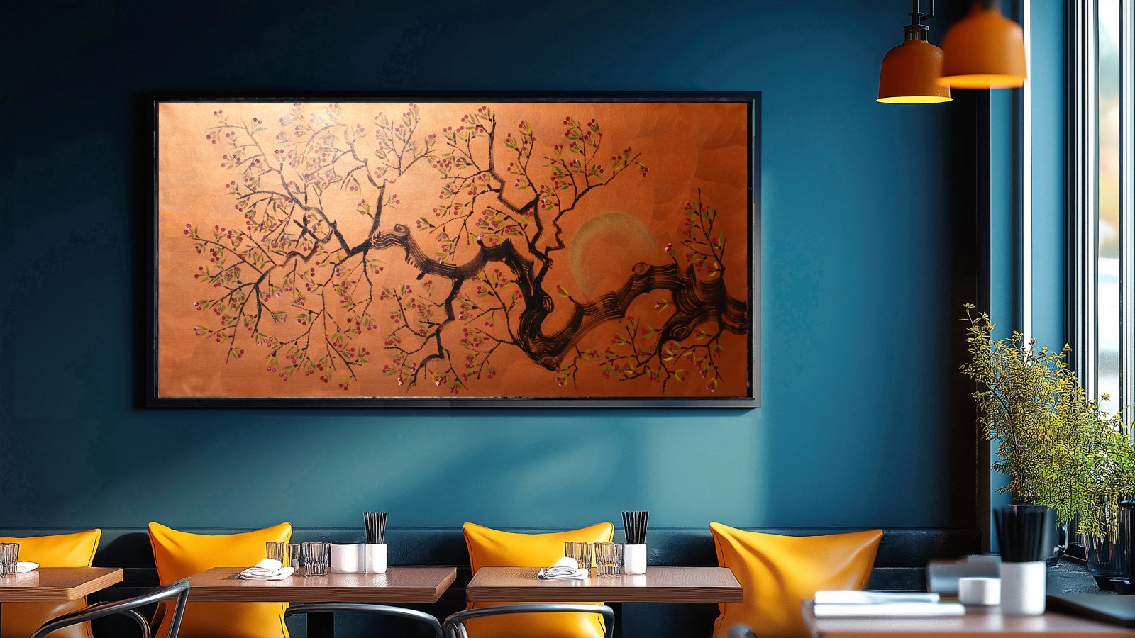 Japanese cherry J479 is a large-scale Japanese-inspired copper Original Acrylic Painting on unstretched canvas by artist Ksavera