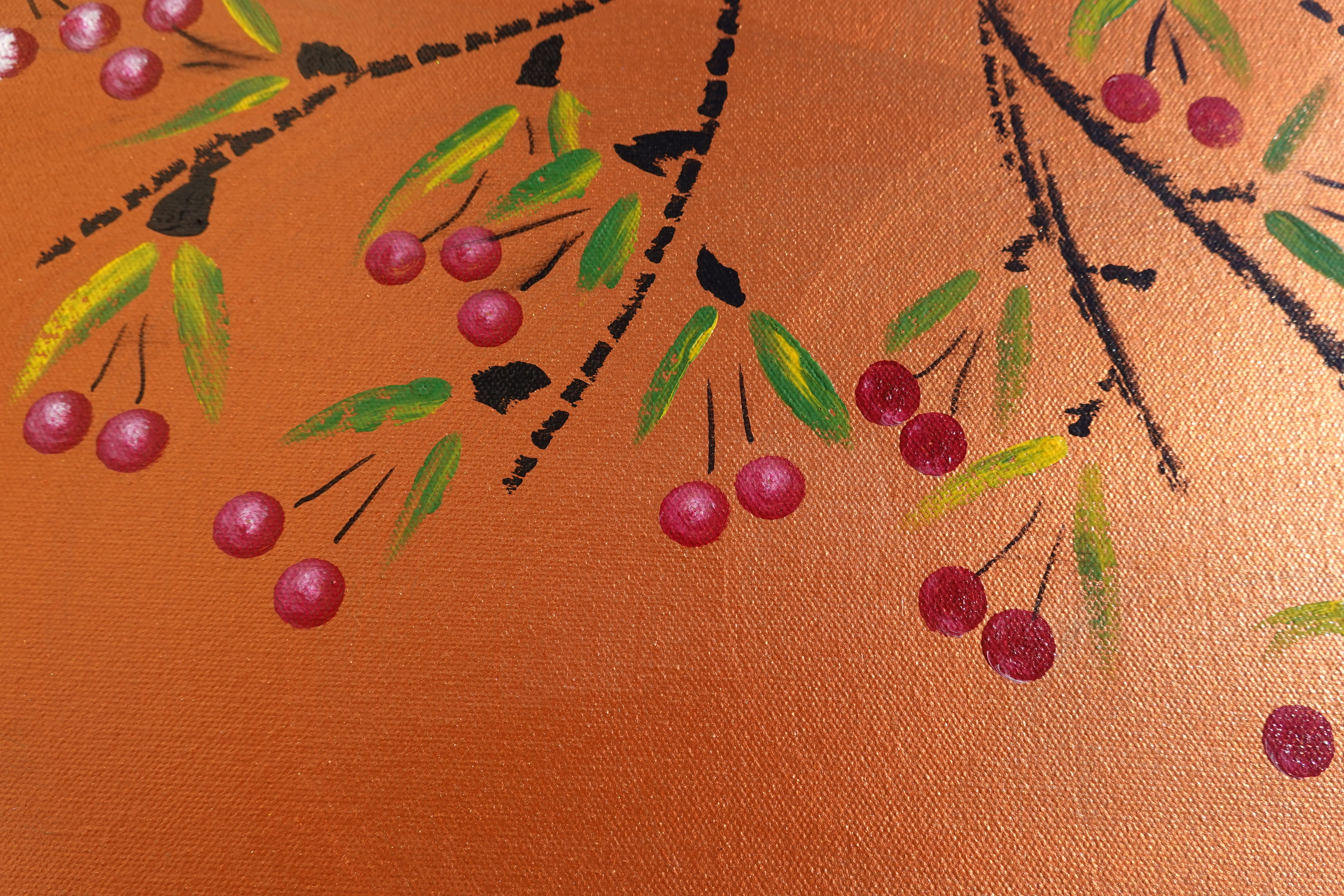 Japanese cherry J479 is a large-scale Japanese-inspired copper Original Acrylic Painting on unstretched canvas by artist Ksavera