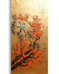 Love Birds and Sakura J493 — gold Japanese Painting | Large Acrylic on Canvas | Ksavera
