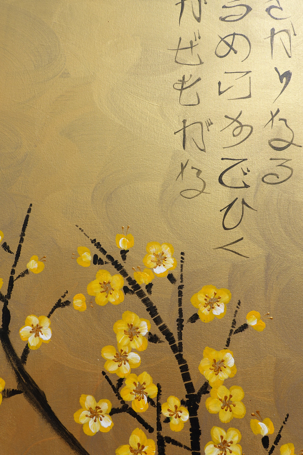 Love Birds and Sakura J497 — gold Japanese Painting | Large Acrylic on Canvas | Ksavera