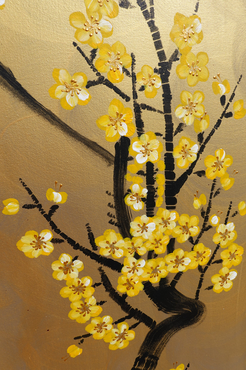 Love Birds and Sakura J497 — gold Japanese Painting | Large Acrylic on Canvas | Ksavera