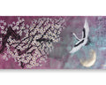Crane and Sakura J504 — purple pearlescent Japanese Painting | Large Acrylic on Canvas | Ksavera