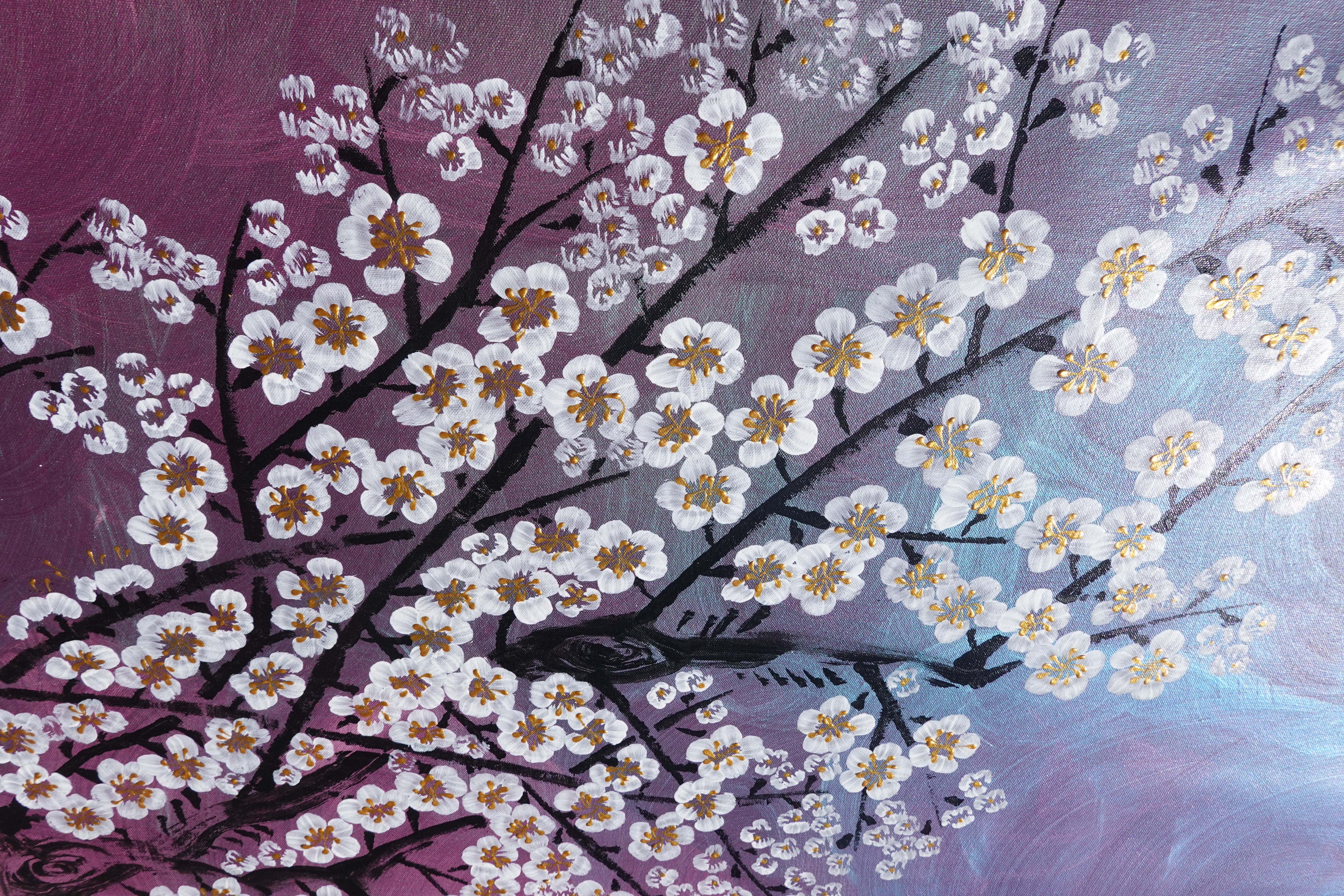 Crane and Sakura J504 — purple pearlescent Japanese Painting
