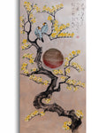 Love Birds and Sakura J507 — pearl peach Japanese Painting | Large Acrylic on Canvas | Ksavera