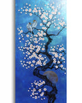 Love Birds and Sakura J509 — pearlescent blue Japanese Painting | Large Acrylic on Canvas | Ksavera