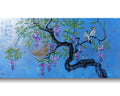 Oiseaux et glycine J513 — Peinture japonaise bleue | Grande acrylique sur toile | Ksavera