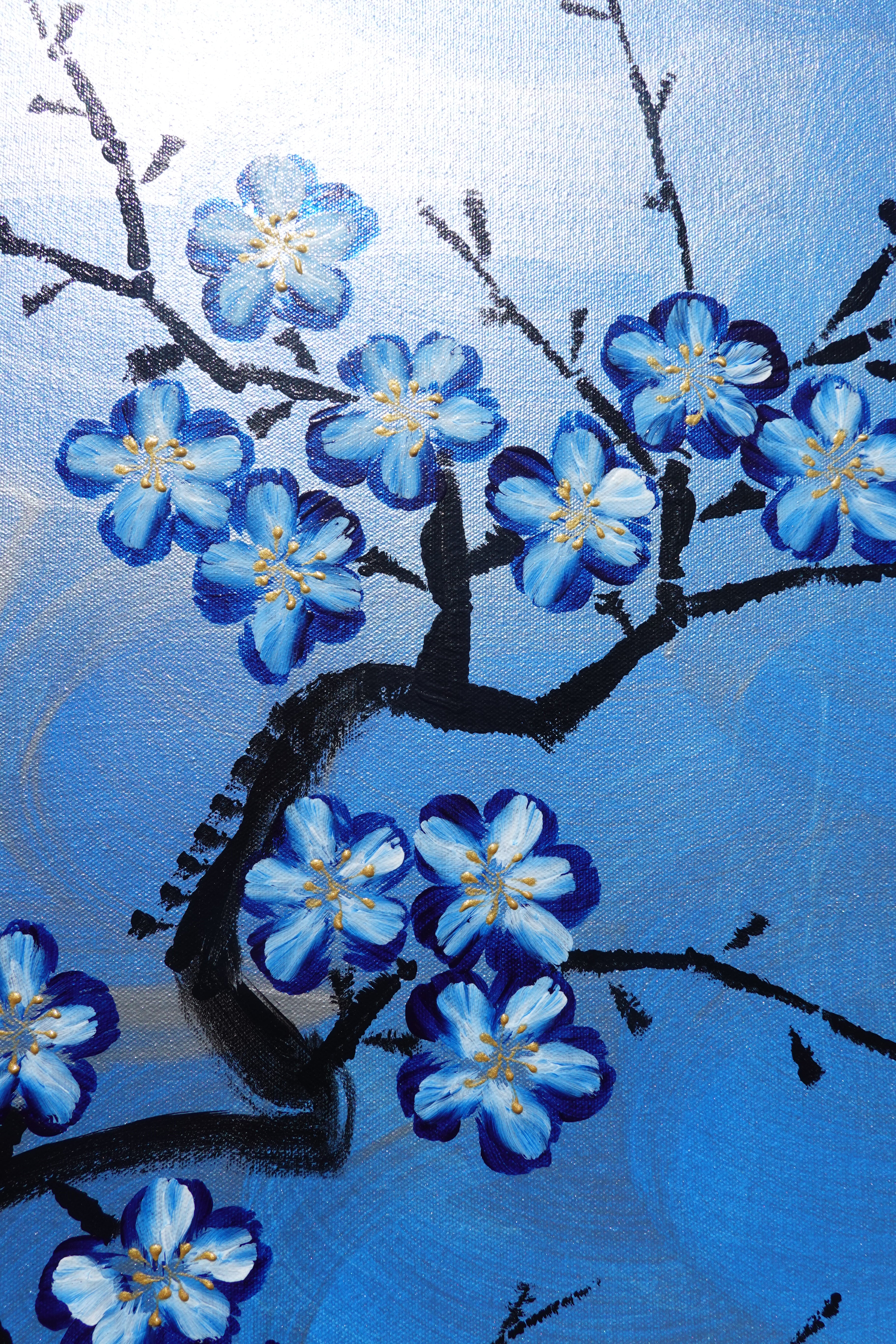 Cherry blossoms J517 — blue Japanese Painting | Large Acrylic on Canvas | Ksavera