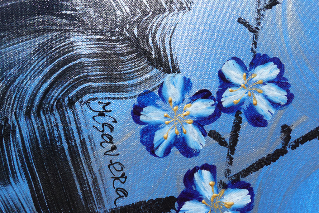 Cherry blossoms J517 — blue Japanese Painting | Large Acrylic on Canvas | Ksavera