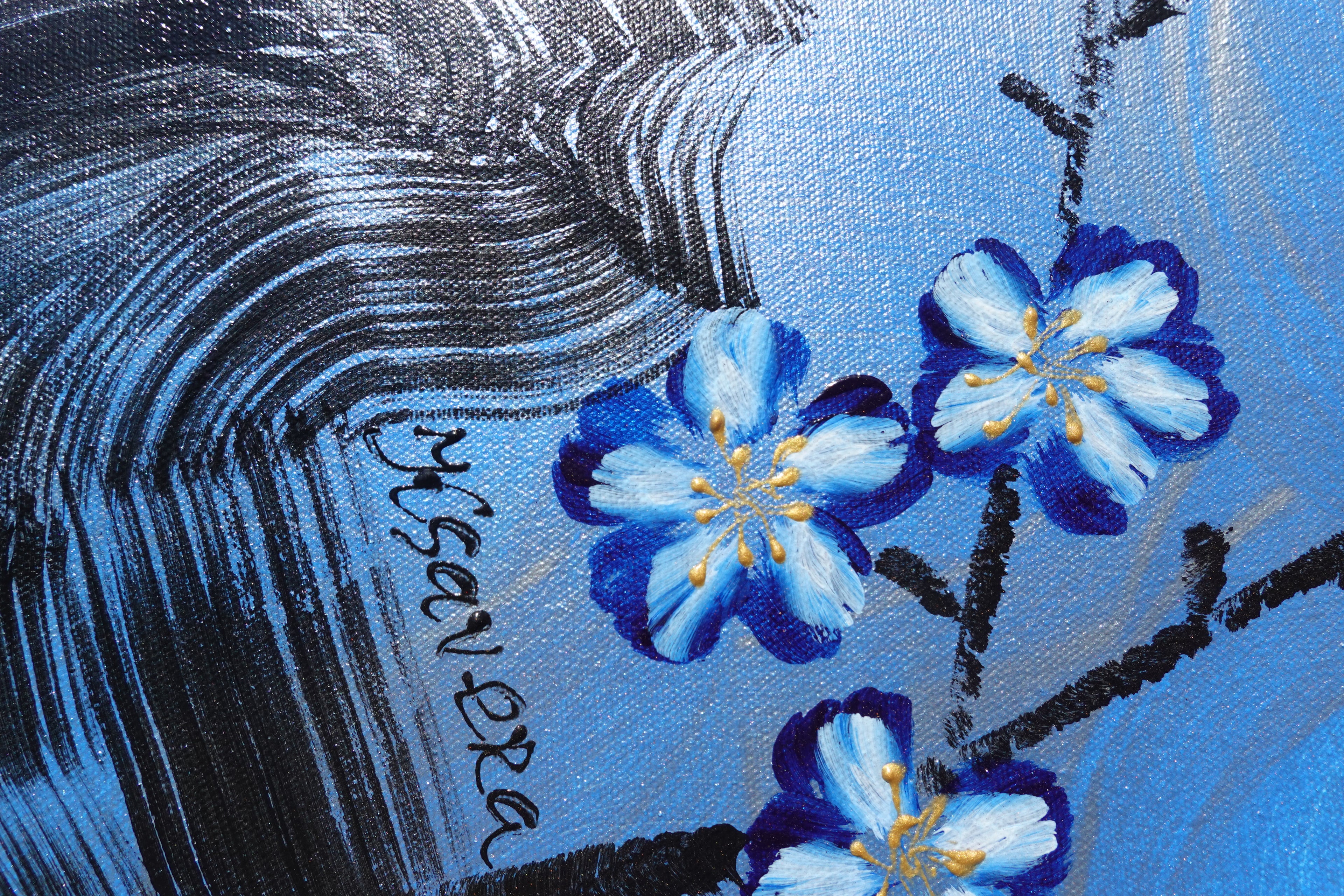 Cherry blossoms J517 — blue Japanese Painting | Large Acrylic on Canvas | Ksavera