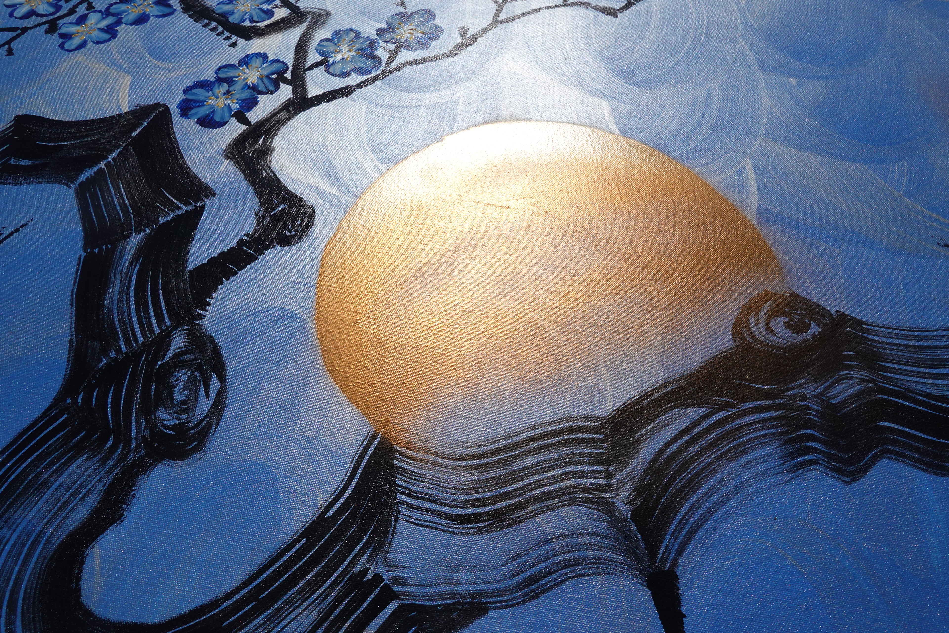 Cherry blossoms J517 — blue Japanese Painting | Large Acrylic on Canvas | Ksavera