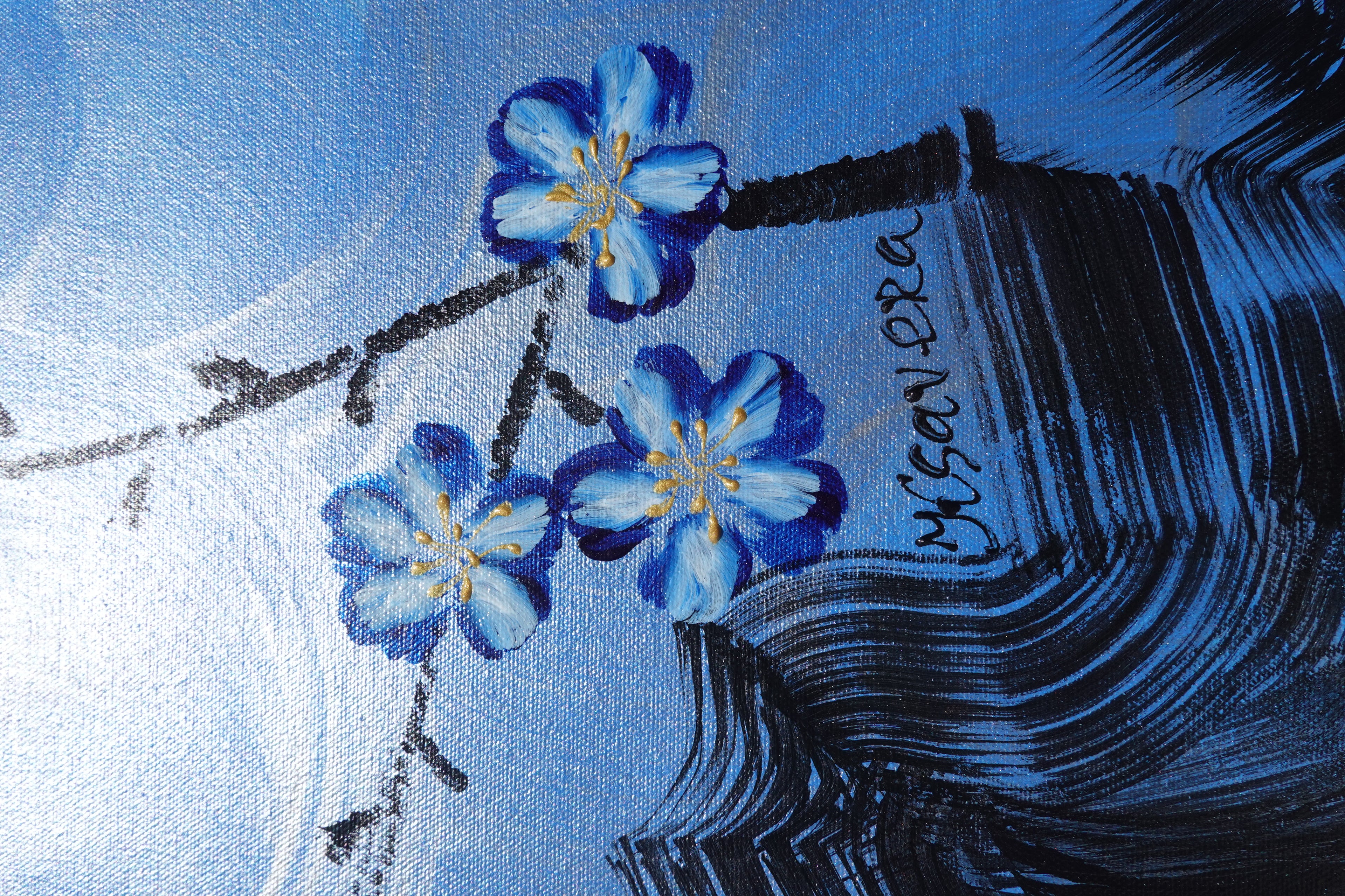 Cherry blossoms J517 — blue Japanese Painting | Large Acrylic on Canvas | Ksavera