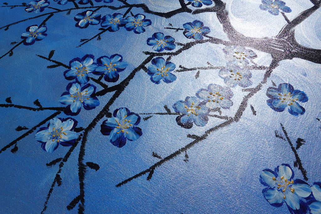 Cherry blossoms J517 — blue Japanese Painting | Large Acrylic on Canvas | Ksavera