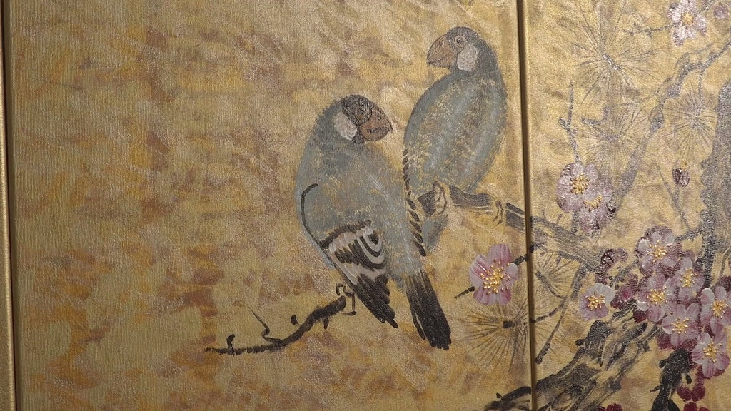 Love Birds J166 large Japanese gold triptych - original paintings by Ksavera