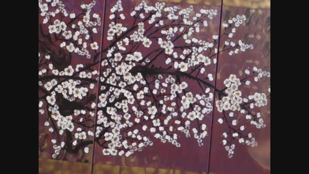Japanese sakura J392 - large purple triptych - original paintings by Ksavera