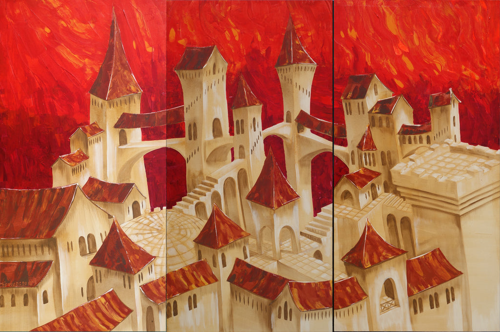 Old town Dolce Acqua S038 large orange original paintings by Ksavera